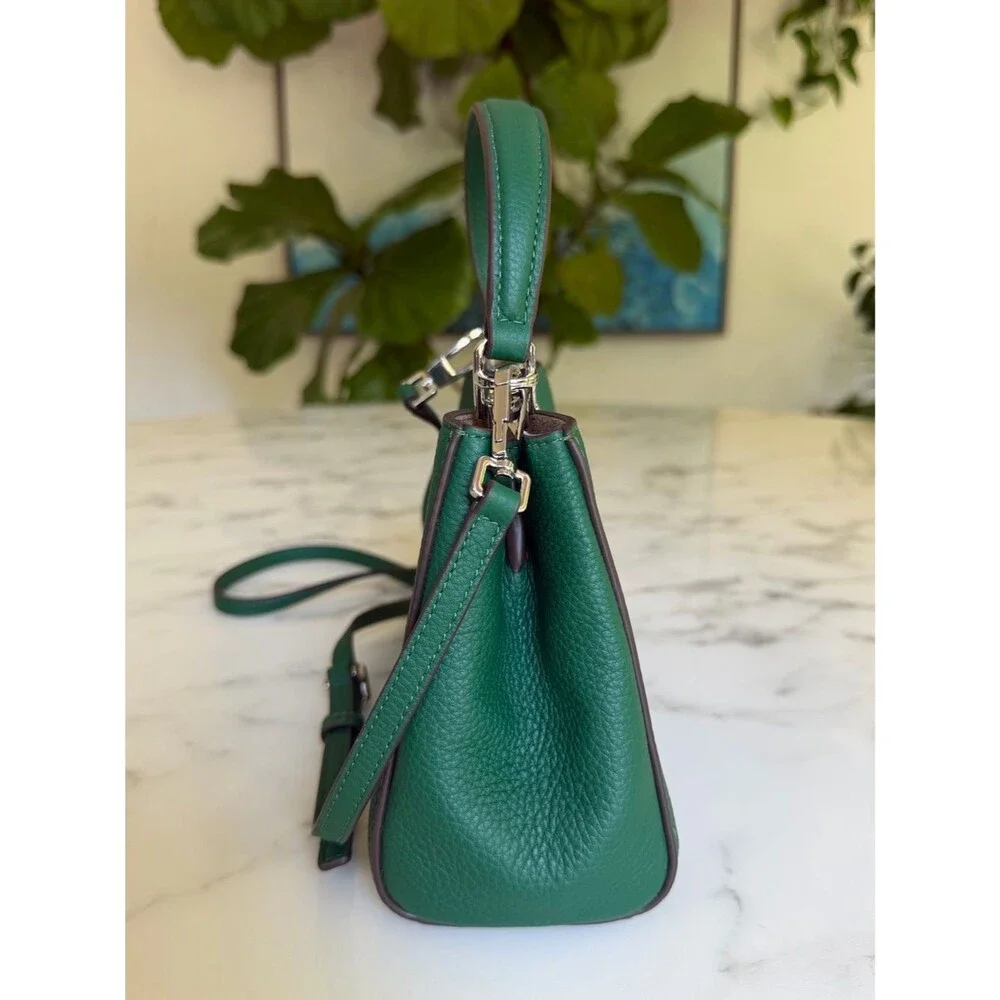 Tory Burch Mini Eleanor Soft Satchel Crossbody Dark Kale Green Pebbled Leather